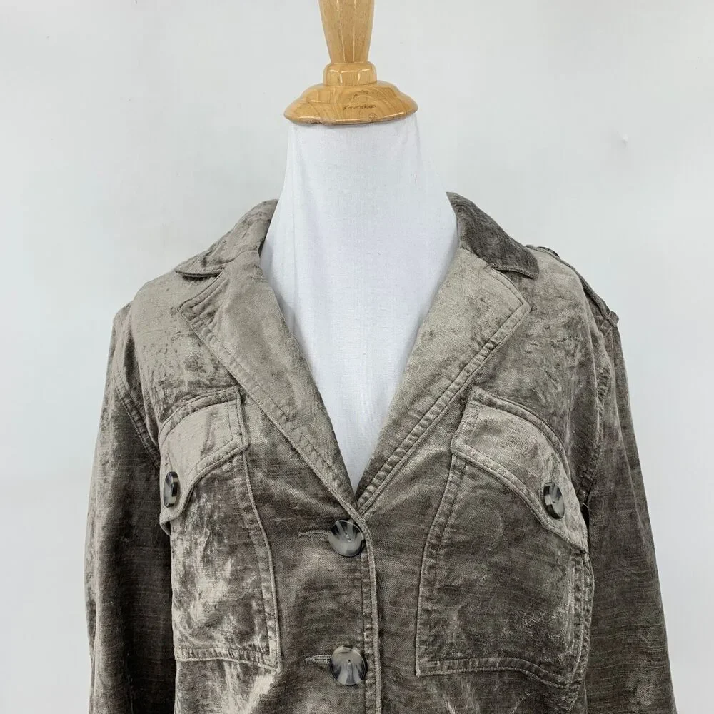 Cabi Jacket Womens S Small Metallic Ivy Sunday Topper Notch Velvet Button Pocket